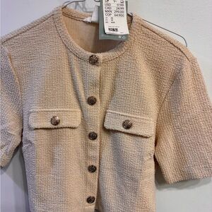 Women's Cream Textured Jacket from Zara